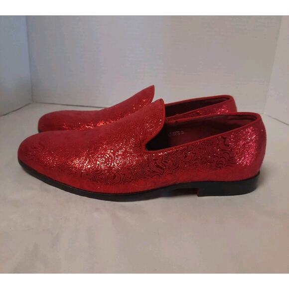 Royal Shoes Red Wavy Print Smoking Red Bottom Slip On Mens Dress Shoes 8 LF-8872 - Picture 2 of 9